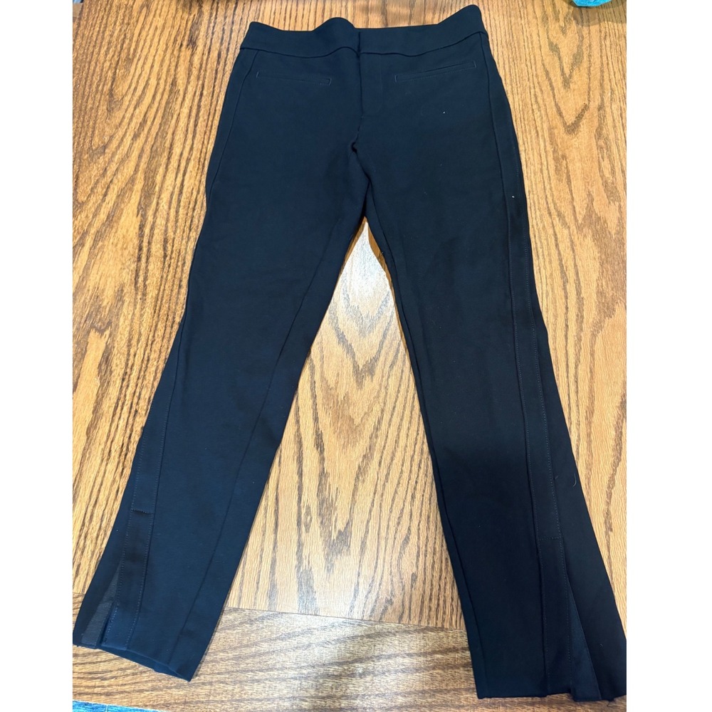 Anthropologie Black Pintuck Slim Ankle Pants Side Zip Slit Hem Size 6